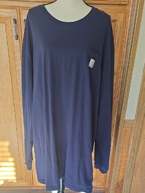 Carhartt Navy Blue Long Sleeve Pocket Tee with Logo Patch XXXXL